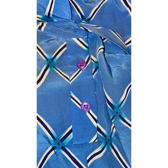 Vintage Charles Bianco 100% Silk Blue Print Collared Shift Dress    Size: 10 - Picture 4 of 5